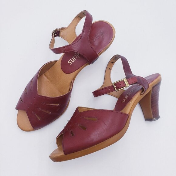 Vintage Bass Sunjuns Red Leather Sandals Slingback Women's Size 7 - Picture 1 of 10